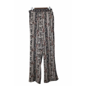 Krazy Kat Womens Boho Wide Leg Pants Size Large Black Floral Paisley Stylish Kra